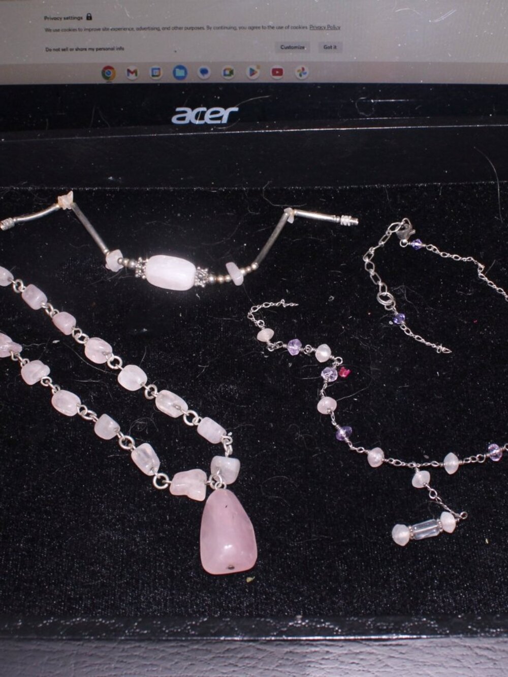 925 Sterling Silver 3 Piece Healing Pink Quartz Lot Bundle